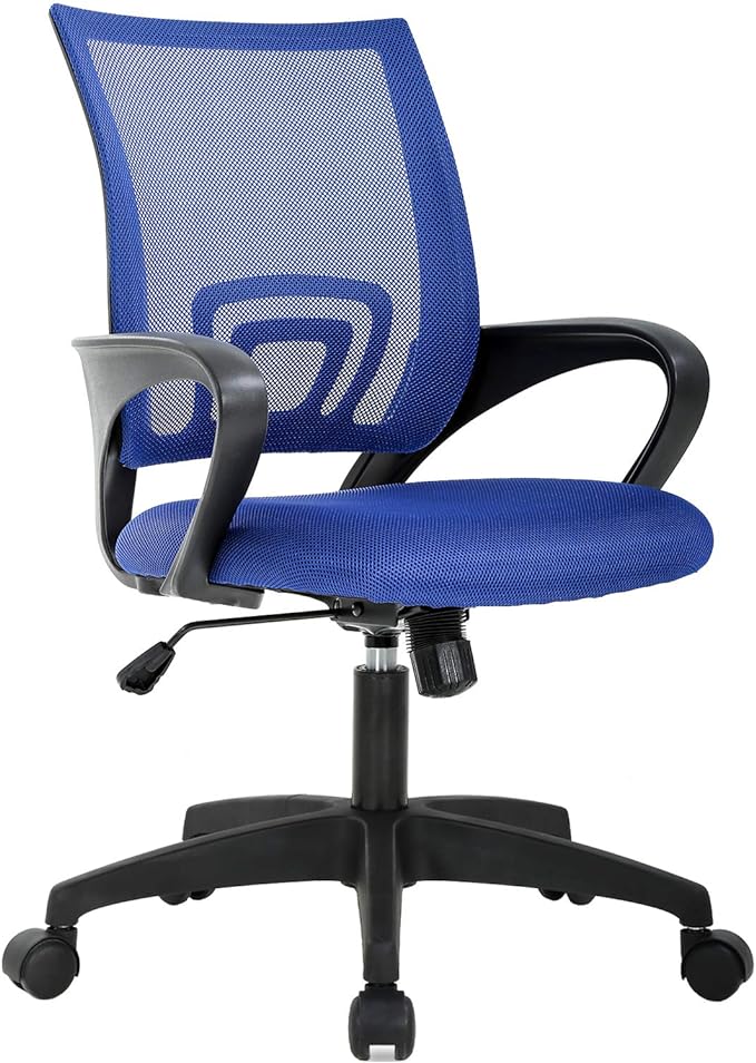 BestOffice Ergonomic Office Chair | Mid-Back Swivel Desk Chair | Blue | with Lumbar Support, Adjustable Height & Breathable Backrest | Sponge Seat & Rolling Wheels | for Home, Office | Pack of 1