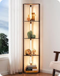 EDISHINE Dimmable LED Floor Lamp with Shelves, Corner Floor Lamps for Living Room, Corner Shelf with LED Light, 3CCT, Modern Standing Lamp, Floor Lamp for Bedroom, Office, Walnut | 4-Layer Shelf, Foot Switch, Rotatable Light Bar, Modern Corner Lamps fo...