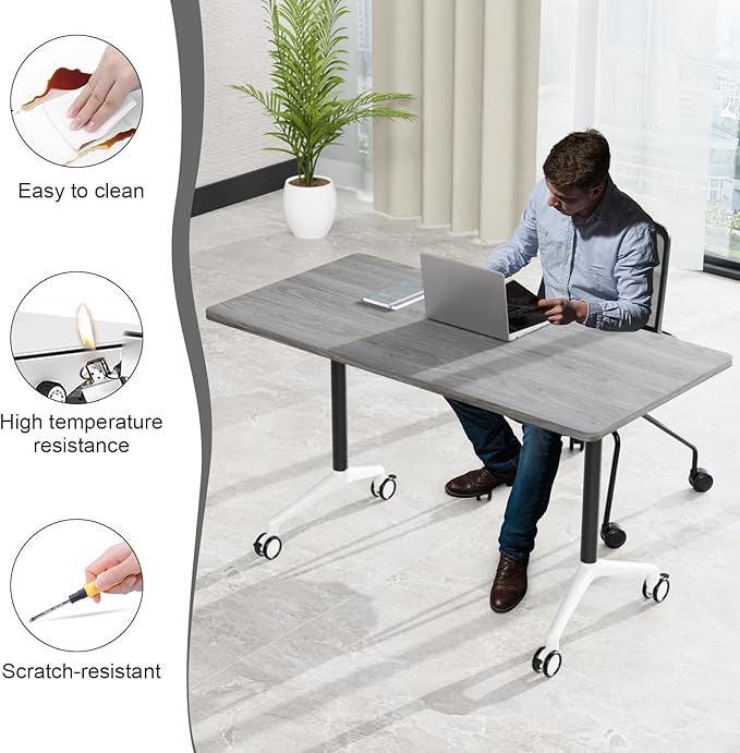 Conference Table,55.1''Folding Conference Room Table for 4-12 People,Mobile Flip Top MeetingTraining Table with Different Coulor and Styles for Offices, Classrooms,Meeting Room (2, 47.2''F)