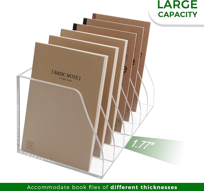 Lovemolly Acrylic Magazine File Holder – 6-Slot Clear Desk Organizer, Vertical Document Sorter for Office, Home & Classroom, No-Assembly Tabletop Rack for Folders, Books & Tablets, 7.09x12.01x6.3 in