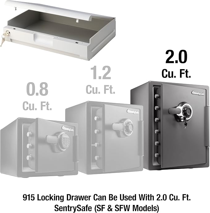 SentrySafe Plastic White Locking Drawer for SFW205 Fireproof and Waterproof Safes, Multi-Positional Shelf Accessory for Floor Safes, 915