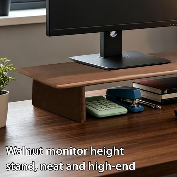 Solid Wood Dual Monitor Stand Riser Walnut Monitor Riser for Desk Wooden Desk Shelf Ergonomic Monitor Stand for Home Office