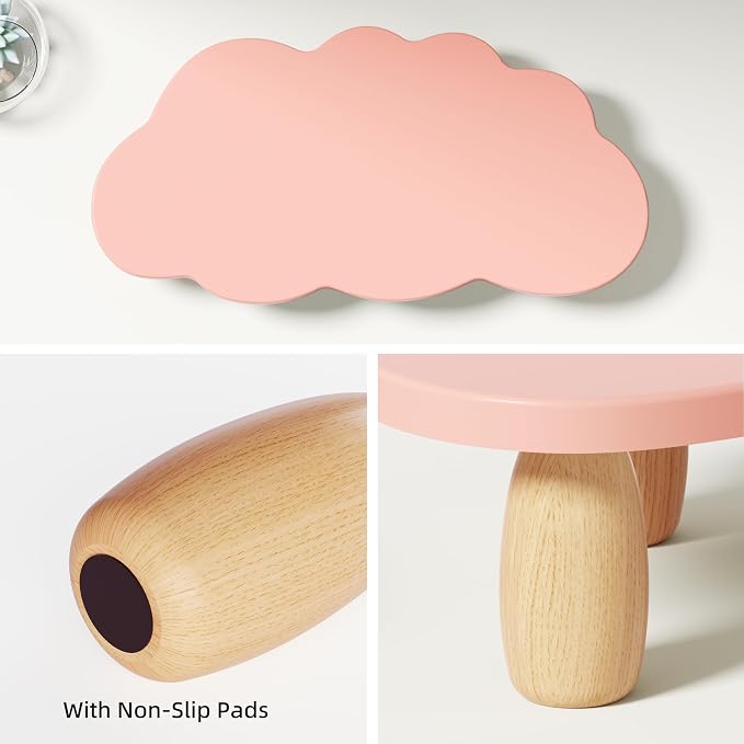 AFOOYO Monitor Stand Riser,Cloud Shape Wood Computer Monitor Stand, 16.5IN Monitor Stand Riser, Multi-Purpose Desktop Organizer Riser for Computer,Laptop,Printer,TV,Pink