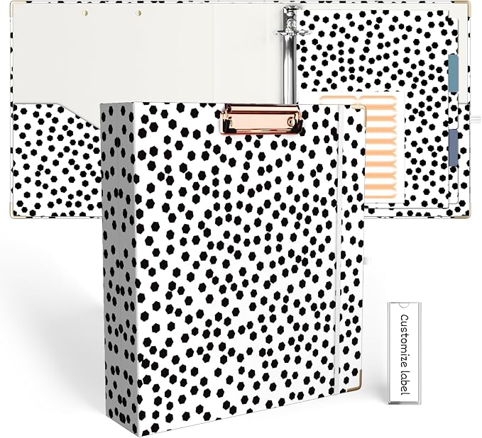 EYROZILL Binder s2 Inch with Divider, 3 Ring Binder 8.5" x 11", Clipboard Binder for Hair Style Client, Legal Case, Law Reference, Artist Portfolio (Polka Dots)