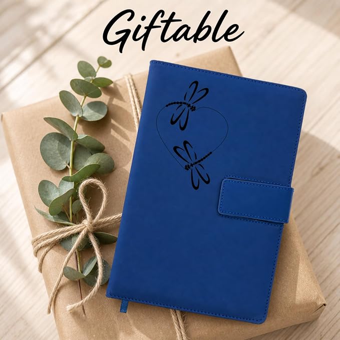The Amazing Office Dragonfly Heart Refillable Journal, Blue Faux Leather, 200 Lined Pages, 5.75x8.5 Inch Notebook with Magnetic Clasp and Pen Holder, Writing Diary for Women and Men