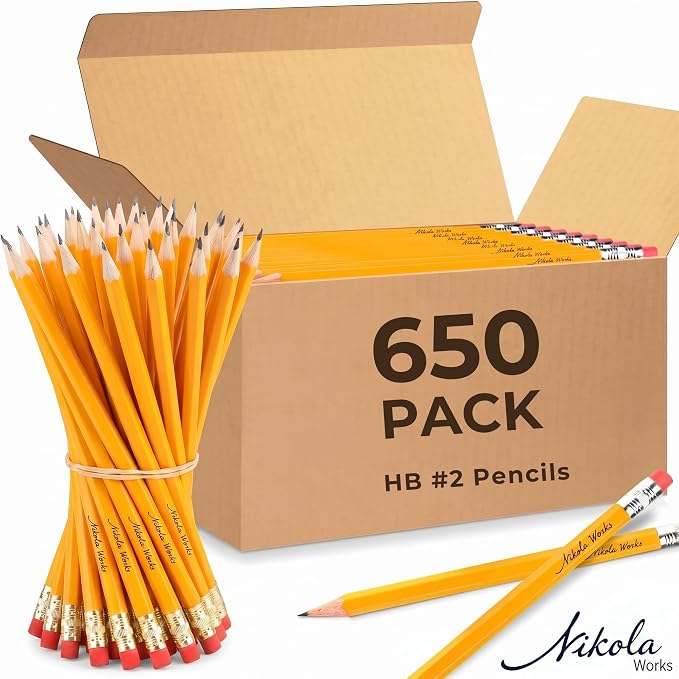 650-Count #2 HB Pre-Sharpened Pencils with Erasers, Yellow