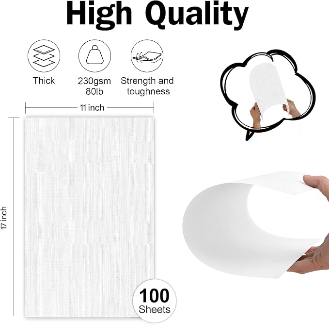 11x17 Linen Cardstock 100 Sheets | Goefun 80 lb White Textured Cardstock Linen Paper for Printing，Invitations, Menus, Posters, Arts & Crafts and Business Cards