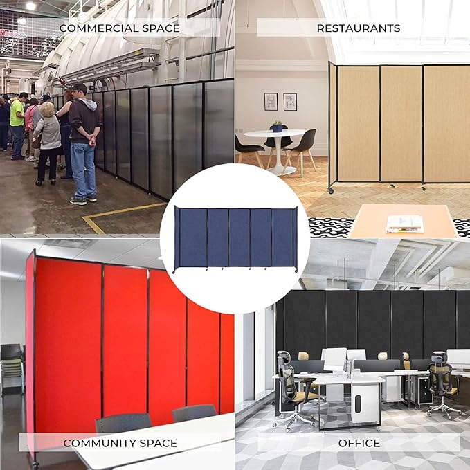 Versare Straightwall Sliding Portable Wall Partition | Freestanding Office Dividers | Locking Wheels | Temporary Room Separator | 15'6'' Wide x 6'10'' Tall Black Fabric Panels