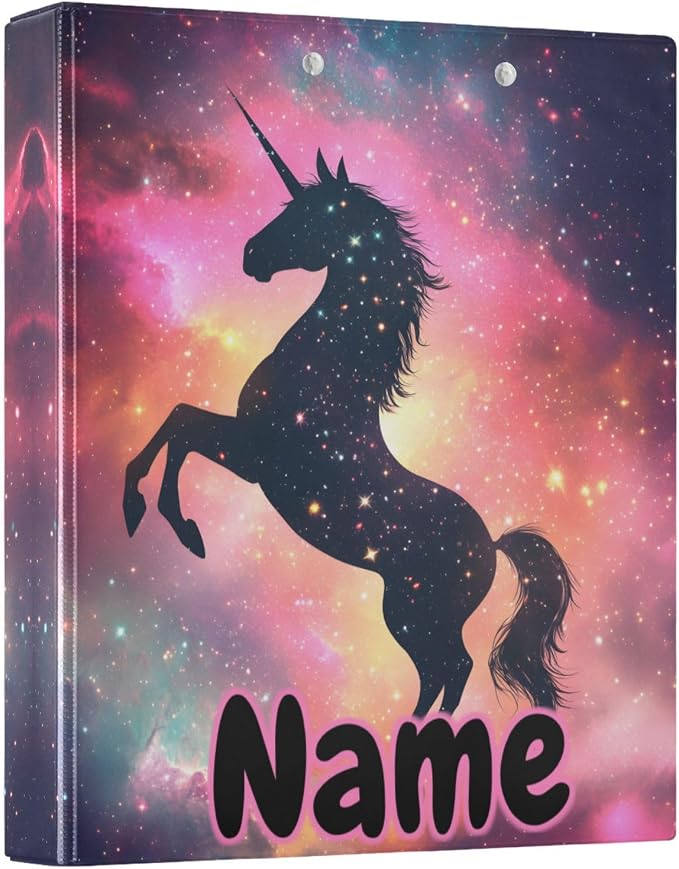 Custom 3 Ring Binder Unicorn Galaxy Sky 1.5" Round Ring Binders Personalized Name View Binder with 200 Sheet for Kids School Supplies Women Men Office, 1 Pack