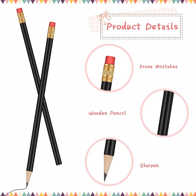Outus 24 Pieces Round Pencils Cute HB Graphite Wood Pencils Bulk with Eraser for School Writing Drawing Sketching Wedding Office Supplies(Black)