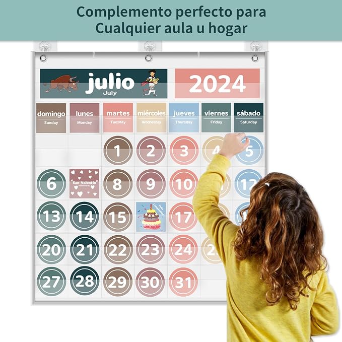 Boczif Monthly Calendar Pocket Chart for Classroom(Spanish White)