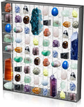 Cinnvoice Rock Display Case 72 Grids,Black Border,Square | Adjustable Acrylic Display Case, Crystal Organizer for Collectible, with Built-in Mirrored, Magnetic Door, Wall Mount
