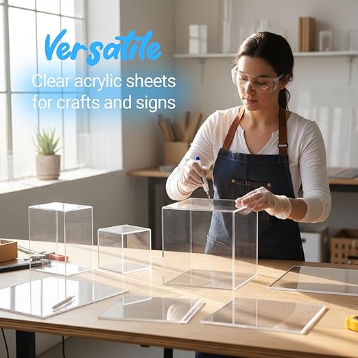 CALPALMY (2-Pack) 12x12 Inch Clear Acrylic Sheet - 1/4 Inch Thick Acrylic Plexiglass Panel for Laser Cutting, DIY Crafts, Signage, and Engraving Projects