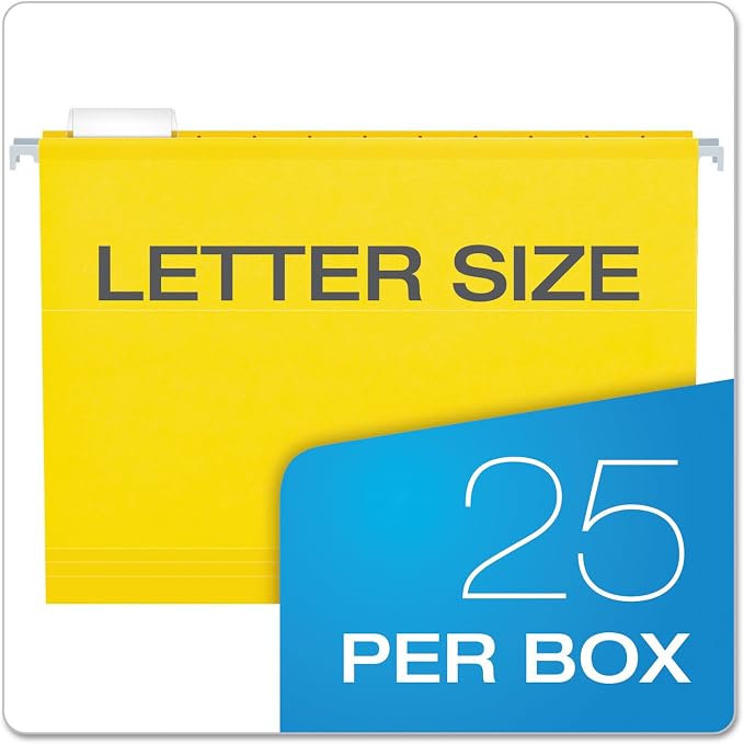 Pendaflex Extra Capacity Reinforced Hanging Folders, Letter Size, Yellow, 25 per Box (4152X2YEL)