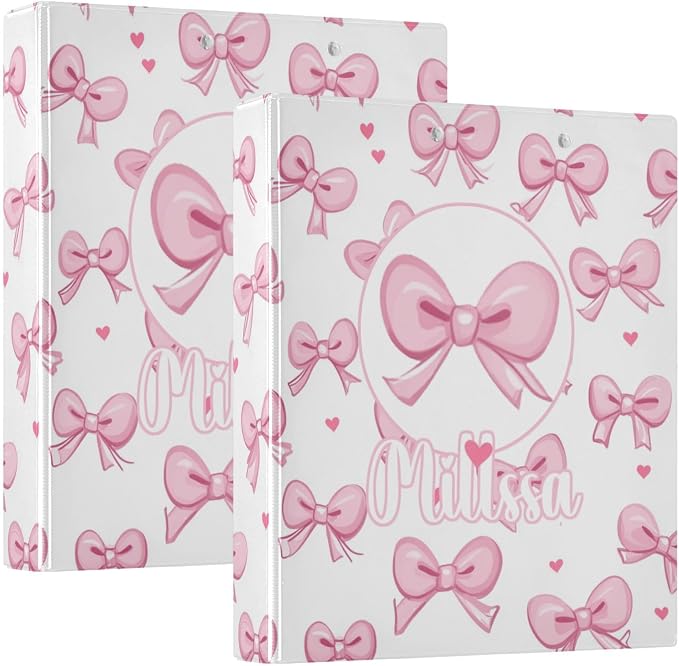 Pink Bows 2 3 Ring Binder with Clipboard Round Ring Binders Name Custom Binder 3 Interior Clear Pockets for Office Supplies 1 Pack