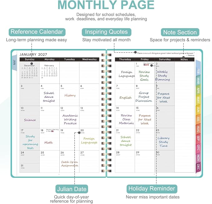 2027 Planner, Weekly and Monthly Calendar Planner Book, JAN 2027 - DEC 2027