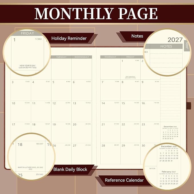 Vondafe 2027 Planner Weekly and Monthly, Jan. 2027 - Dec. 2027, 9" x 11"