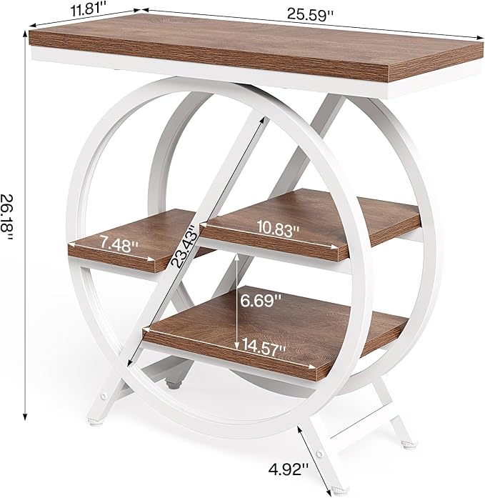 LITTLE TREE End Table, Narrow Side Table with 4-Tier Large Storage Space, Modern Bedside Table for Living Room, Home Office, Bedroom, Brown and White