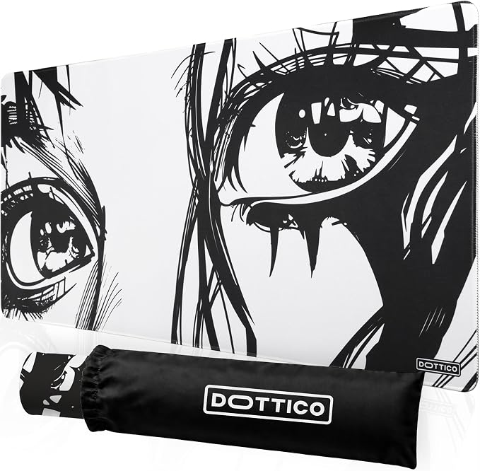 XXL Anime Eyes Gaming Mouse Pad - Manga Girl Black & White Desk Mat for Keyboard and Mouse - Non-Slip, Water-Resistant, Stitched Edges - 35.4x15.7 in (XX-Large)