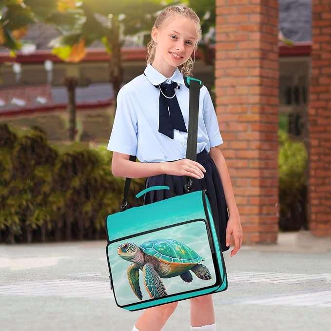 Sea Turtle Teal 3 Ring Binder Bag 1.5 inch Binder Organizer with Zipper Shoulder Strap 500 Sheet Documents Storage for School Office