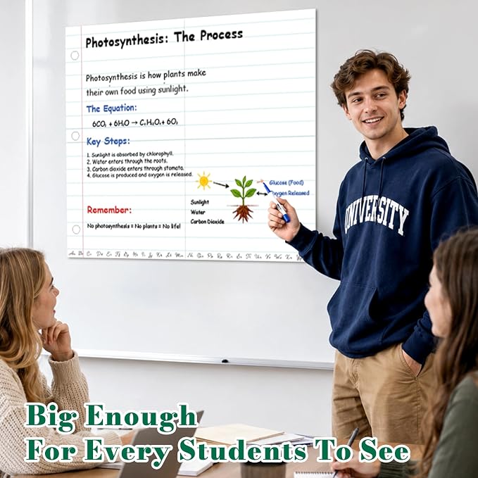 Giant Magnetic Notebook Paper for Classroom, 24 x 28 in Dry Erase Magnetic Lined Paper for Whiteboard, Reusable Magnetic Handwriting Paper for Teachers, Homeschool & Elementary School Supplies