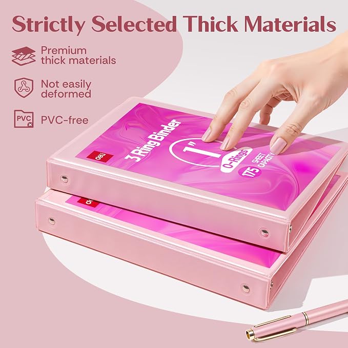 deli 1-inch 3 Ring Binder Pink,11" x 8.5" US Letter Size,2 Pack | 3 Ring Binder with 2 Interior Pockets, 175 Sheets Capacity, 1 inch Binders fits 11" x 8.5" US Letter Size