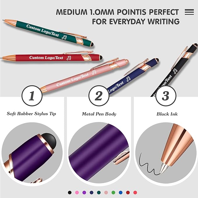CRME Personalized Pen with Stylus Tip Customized Pens with Name/Logo Perfect Writing Pens With Soft Grip for Superb Comfort and Control Black Ink for School Graduation Work Professional Signature Blue