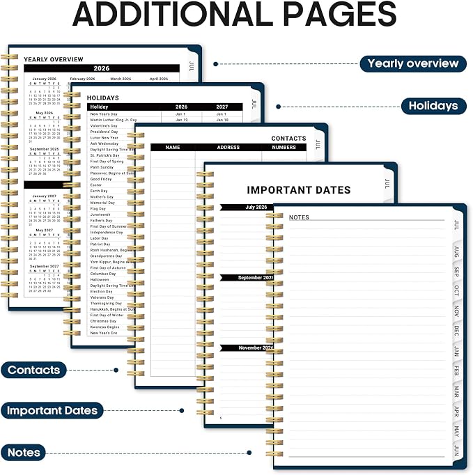 Taja Planner 2026-2027, 6.3" x 8.5" Calendar Planner, Jul 2026-Jun 2027 | A5 Hardcover Weekly & Monthly Academic Year Planner, Large Planning Agenda With Tabs, School & Office Supplies, Navy Blue