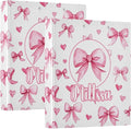 Watercolor Pink Bows 3 Ring Binder with Clipboard Round Ring Binders Hearts Personalized Binder 3 Interior Clear Pockets for Office Supplies 2 Pack