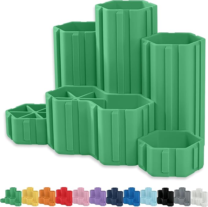 Glassboard Studio Hexaflex Organizer Set - Pen and Pencil Holder for Desk, Versatile Hexagon Design, Adjustable Dividers, 12 Color Options - Desk and Office Organization (Spring Green)