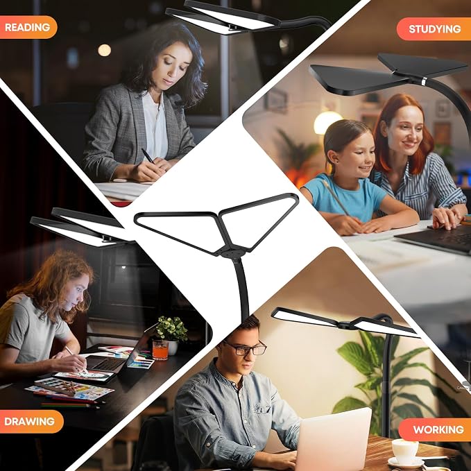 AILBTON Ultra-Large Gooseneck Desk Lamp with Clamp| Dual-Source Super Bright LED Study Light with Flexible Arms, 5 Brightness & 4 Color Modes for Home Office/Reading