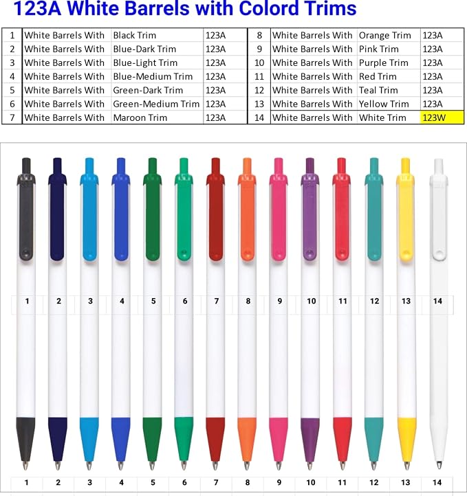 911PENS USA Made, Personalized Writing Ink Ballpoint Novelty Pens, Custom Printed with Your Logo & Text (Pack of 50 White Pens with Dark Blue Trim)