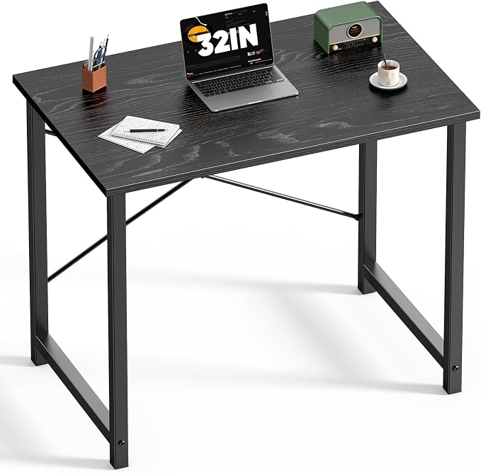 DUMOS 32 Inch Small Computer Desk, Gaming Desks for Home Office Bedroom | Modern Study Writing Work Table, Craft PC Desk Simple Workstation with Reinforcement Structure, Black