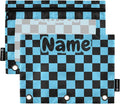 Custom Black Blue Checkered Pattern Pencil Pouch for 3 Ring Binder, 2 Pack Personalized Name Waterproof Pencil Bags Clear Window Pencil Case School Office Supplies