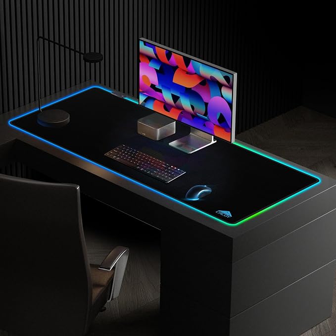Cacoy 48"x20" RGB XXL Large Gaming Mouse Pad, LED Lighting Mouse Mat, Black | Oversized RGB Desk Mat for Keyboard and Mouse Non-Slip Base Desk Accessories Stitched Edge Optimizing Mouse Tracking Accuracy