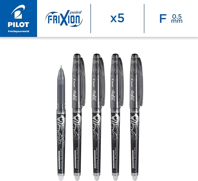 Pilot Frixion Point Erasable Rollerball 0.5 mm Tip - Black, Pack of 5