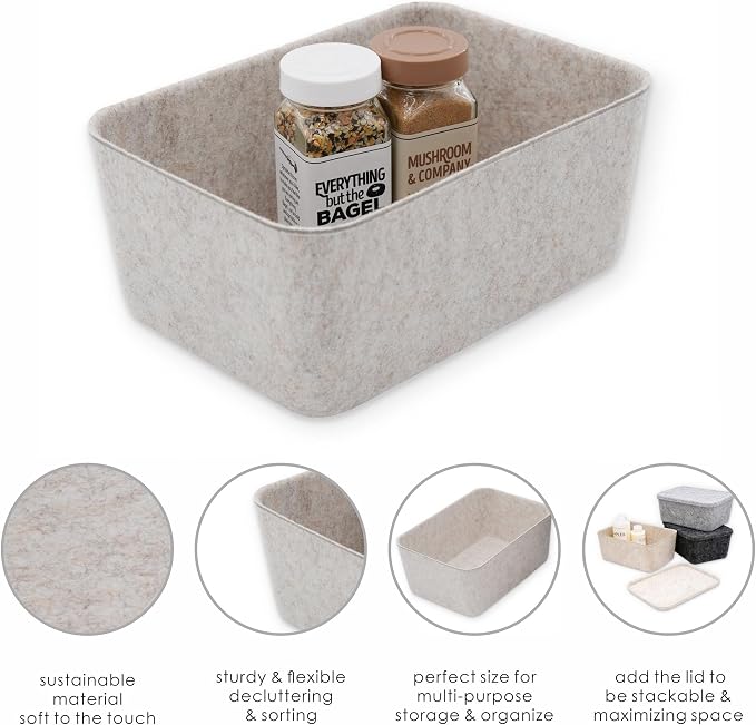 Felt deep Storage Bin lidded Desk Drawer Organizer Caddy Oatmeal