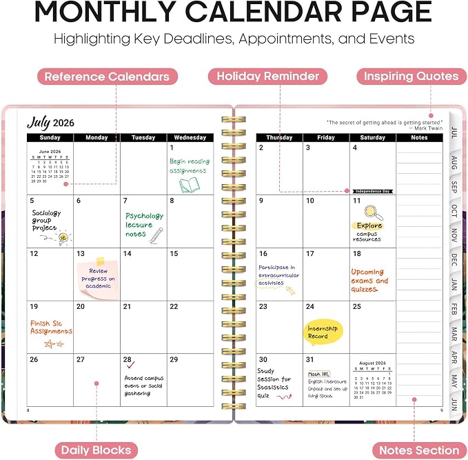 Planner 2026-2027, Jul 2026-Jun 2027 Monthly & Weekly Planner Calendar | 6.3" x 8.5", Hardcover Academic Spiral Pretty School Planning Book for Women, Teacher, Student, Sunset Arroyo