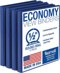Samsill 0.5 Inch 3 Ring Binder, Economy Round Ring, Clear View Cover, 100 Sheet Capacity - for School, Home, Office - Blue, 4 Pack