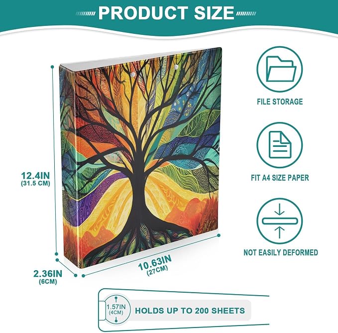 ALAZA 3 Ring Binder Colorful Abstract Tree Clipboard Round Ring Binder Holds 1.5 Inch Three Ring Binder Heavy Duty Ring Binders for Office Supplies, 1Pack