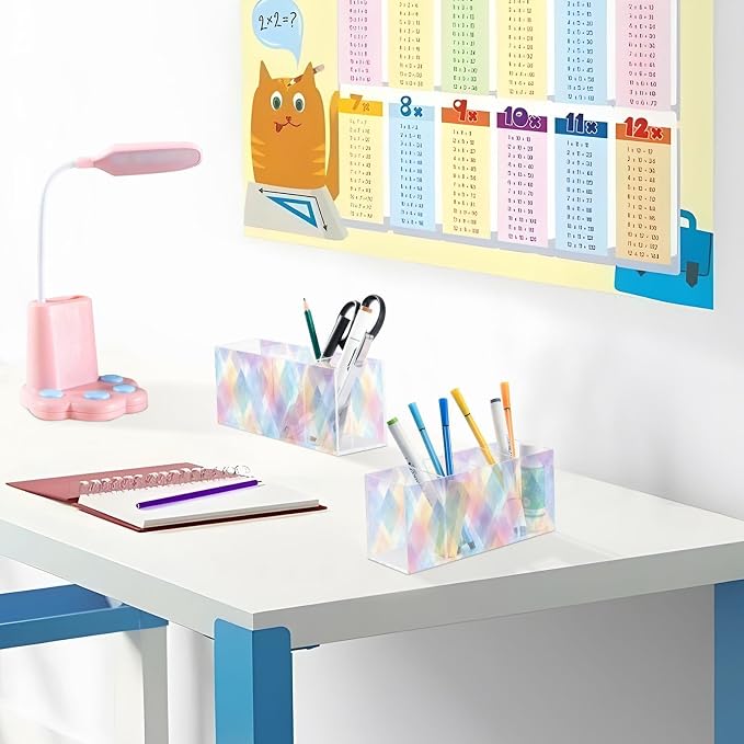 Neon Color Graphics Acrylic Pencil Pen Holder Desk Accessories Holder, Cosmetic Brush Organizer Modern Design Desktop Stationery Organizer for Office School and Home 7.87 x 2.48 x 3.54 In