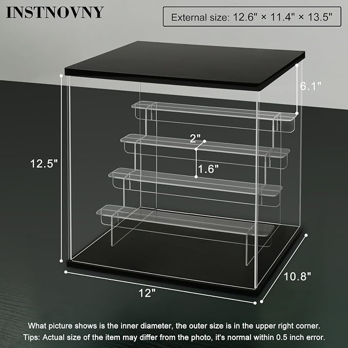 Clear Acrylic Display Case with Light 5 Tier Display Storage Box Assembly Dustproof Showcase for Collectibles Action Figures(Black, 12.0*10.8*12.5inch)