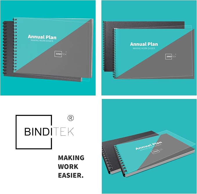 Binditek 100 Pack Binding Covers Set, 11x17 Inches, 10Mil PVC & 16Mil Poly | Binding Covers Set, 11"x17" Ledger/Tabloid Size, 10 Mil Clear PVC Front, 16 Mil Black Poly Back, Square Corners, Unpunched