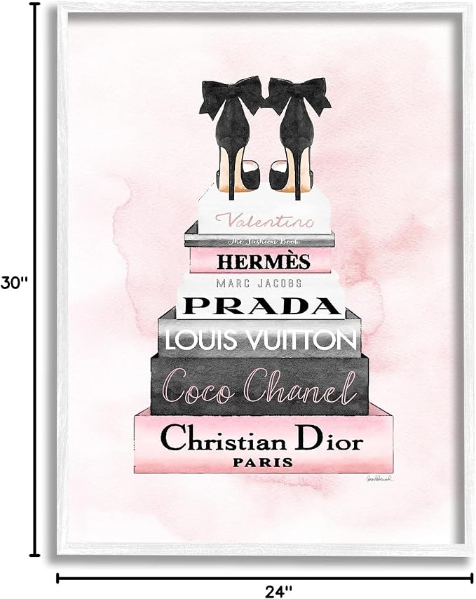 Glam Bookstack Heels Fashion, 24 x 30 Inch Framed Giclée Print | Stupell Industries · By Amanda Greenwood · Ready to hang · Chic accent for bedroom or office · Made in USA