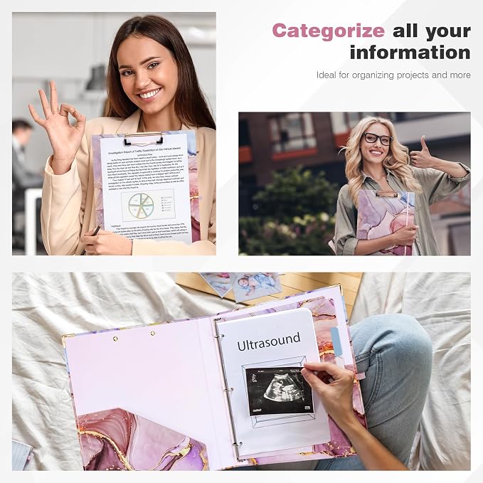 Ospelelf 3 Ring Binder, 1/2 Inch, Pink Marble, Letter Size (11" x 8.5"), 5 Tab Dividers, File Folder Labels, Low Profile Clipboards
