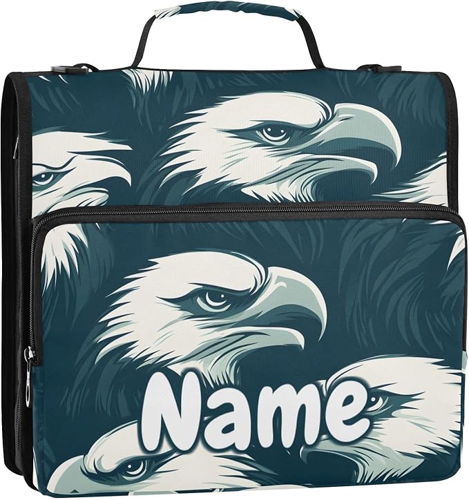 Custom Eagles Head 3 Ring Binder Bag 1.5 inch Personalized Name Binder Organizer 500 Sheet Documents Storage for School Office
