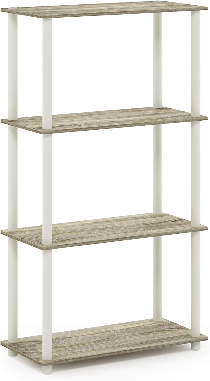 Furinno Turn-N-Tube Toolless 4-Tier Storage Shelves, Sonoma Oak | Wide Open Frame Book Shelf, Corner Shelf, for Organization, Living Room, Garage, Home Office