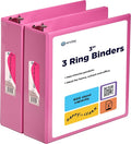 3 Inch Binder (2 Pack) Pink 3 Ring Binder 3 inch, Clear View Cover with 2 Inside Pockets, Three Ring Binders for Home, Office and School Supplies - Enday