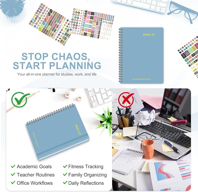 Planner 2026-2027, Weekly and Monthly Academic Year Calendar Planner, July 2026 - June 2027, Daily Agenda Book for Office School Supplies, Letter Size(8.5'' x 11'')