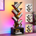 Evermagin 6 Tier Tree Bookshelf with Lights, LED Book Tree Bookcase | Black with Storage Organizer, Small Corner Bookshelf Floor Standing Book Shelf for Living Room, Bedroom & Home Office